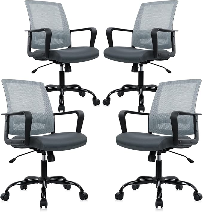CLATINA Ergonomic Office Desk Chair - Mesh Office Chair with Adjustable Lumbar Support, Rolling Comfortable Computer Task Chairs with Arms for Home Conference-Gray, 4 Pack