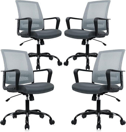 CLATINA Ergonomic Office Desk Chair - Mesh Office Chair with Adjustable Lumbar Support, Rolling Comfortable Computer Task Chairs with Arms for Home Conference-Gray, 4 Pack