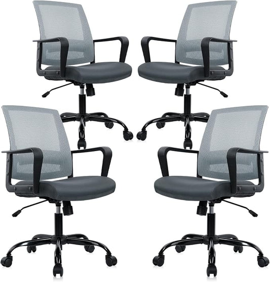 CLATINA Ergonomic Office Desk Chair - Mesh Office Chair with Adjustable Lumbar Support, Rolling Comfortable Computer Task Chairs with Arms for Home Conference-Gray, 4 Pack