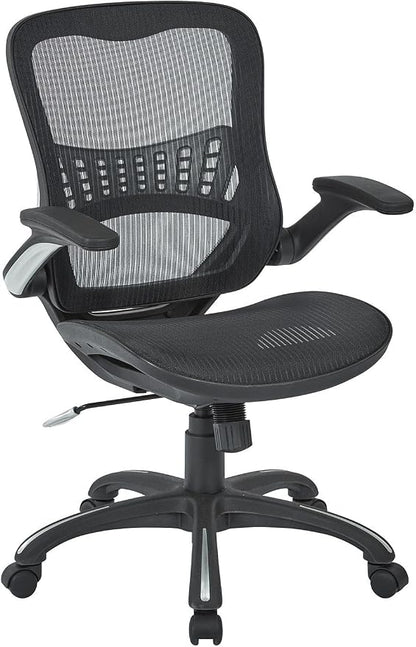 Office Star Ventilated Manager's Office Desk Chair with Breathable Mesh Seat and Back, Black Base, Black