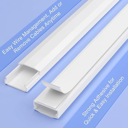 TV Cord Hider, 44in Cable Raceway Kit, Self Adhesive Wire Covers for Cords on Wall, Large Cord Cover for Wall Mounted TV, Holds Up to 4 Cables, Paintable Cable Management System, W1.2in H0.6in