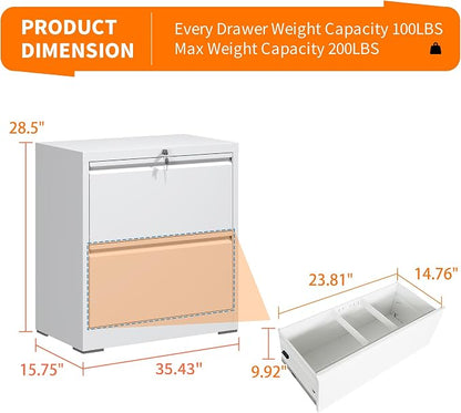 IKIMI Lateral File Cabinets with 2 Drawer,Metal Lateral Filing Cabinet for Home Office,Wide Steel Storage Cabinet Commercial Drawer for Legal/Letter/A4 Size Files Assembly Required