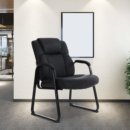 CLATINA Big Tall 500 LBS Wide Guest Chair Heavy Duty, Leather Side Reception Chairs with Sled Base and Armrest, Executive Office Desk Chair No Wheels for Meeting Conference Waiting Room Home, Black