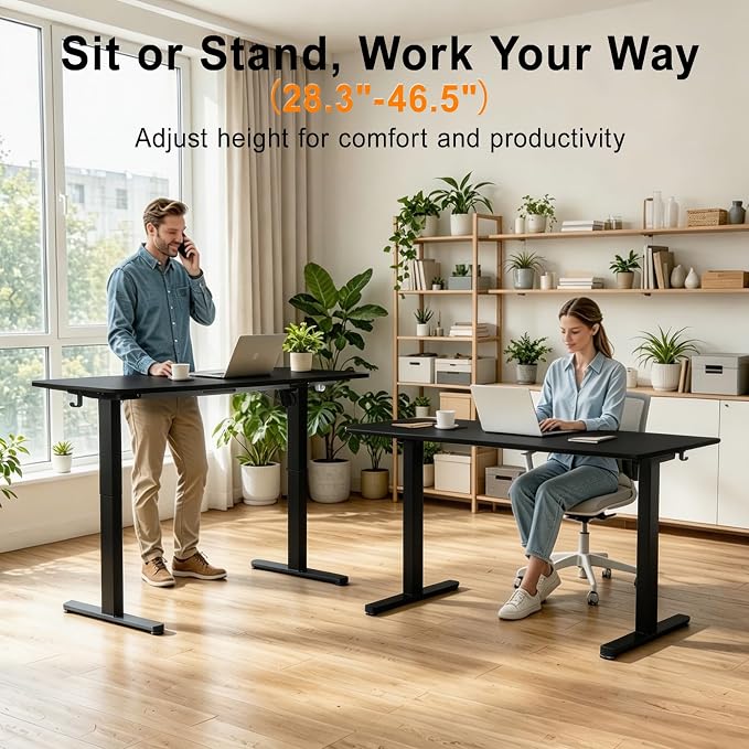 Electric Standing Desk, 63x24 Inches Height Adjustable Sit Stand up Desk with 3 Memory Presets & Child Lock，Heavy Duty Steel Frame, for Computer Workstation or Multi-PC Setup, Black