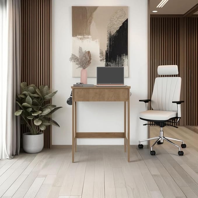 Eagar Minimalist Desk - Particle Board Beige - Compact Space-Saving Design - Home Office Study Area - Modern Interior Decor