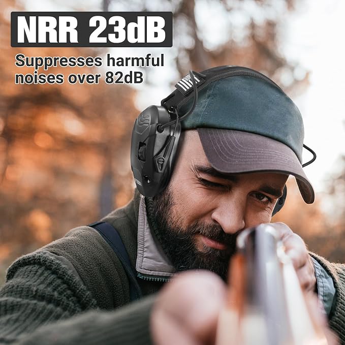 Electronic Shooting Ear Protection w/Gel Pads, 23dB NRR Active Noise Reduction & 3X Amplification Headset for Shooters