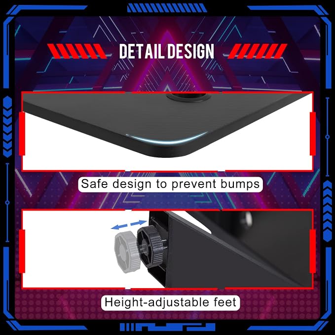 FDW Computer Desk Gaming Desk Student PC Desk Writing Desk Office Desk Modern Ergonomic Racing Style Table Workstation Carbon Fiber Headphone Hook (47in, Blue)