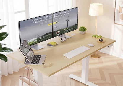YDN Electric Standing Desk Adjustable Height, 40 x 24 Inches Sit Stand up Desk with Memory Presets & Cable Management, Home Office Desk for Office & Computer Workstation, White Frame/Nature Top
