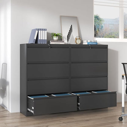 IKIMI 4 Drawer Lateral File Cabinets,Metal Filing Cabinet for Home Office,Wide Steel Storage Cabinet Commercial Drawer for Legal/Letter/A4 Size Files Assembly Required