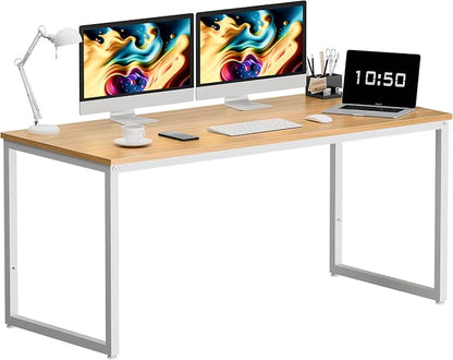 ZenStyle Computer Desk 55" Large Office Desk Computer Table Laptop PC Simple Study Writing Desk for Home Office, Light Brown