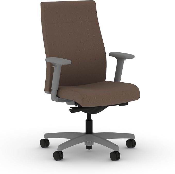HON Ignition 2.0 Ergonomic Office Chair with Adjustable Arms, Advanced Synchro‑Tilt Recline, Upholstered Desk and Computer Chair for Home Office or Workstation, Titanium Frame, Bark