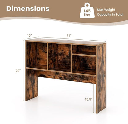 GOFLAME 4 Cubes Desktop Bookshelf, 37” Tabletop Wood Desk Shelf for Computer Monitor, Modern Countertop Desk Display Hutch Storage Organizer Shelf for Home Office, Dorm, Study, Rustic Brown