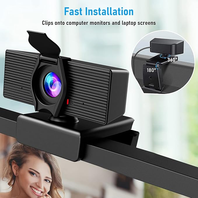 LITEPRO Webcam with Microphone & Privacy Cover, 1080P HD Web Computer Camera, USB Plug and Play Laptop PC Desktop Camera, Works with Zoom, Skype, Teams, Video Conferencing/Recording/Streaming