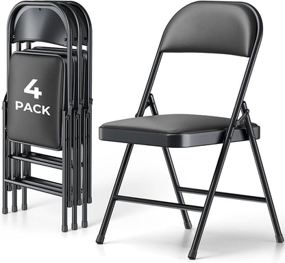 4 Pack Folding Chairs, PU Leather Folding Dining Chairs with Padded Cushion Seat & Back, Indoor Outdoor Folding Chair Set for Home Office, Parties, Events, Wedding, Extra Guest Seating