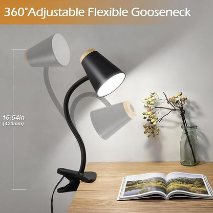 EJIAXIN Clip on Desk Lamp for Home Office - Small LED Touch Dimmable Reading Light for College Dorm Room - Adjustable Flexible Gooseneck Clamp Light Table Lamp for Bedside Bedroom Bed Headboard Black