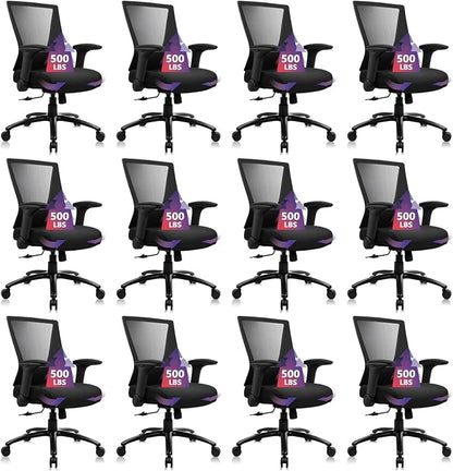 CLATINA Big and Tall Office Chair Heavy Duty Ergonomic Desk Chair 500lbs with Flip-up Arms & Wide Thick Seat Cushion Home Executive Swivel Mesh Chair for Study, Conference, Black, 12 PK