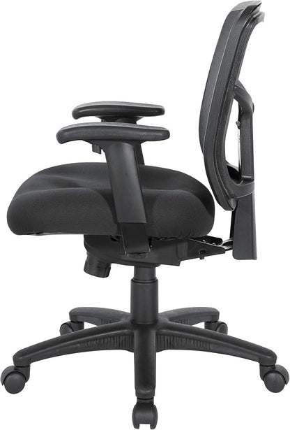 Office Star ProGrid Breathable Mesh Back Manager's Office Chair with Built-in Lumbar Support and Height Adjustable Padded Arms, Coal FreeFlex Fabric