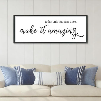 YWJKWLGS Inspirational Quotes Wall Decor Today Only Happens Once Make It Amazing Signs Wall Art 40x15 Inch Large Motivational plaque for Home office kitchen Bedroom Wood Framed Hanging (Black)