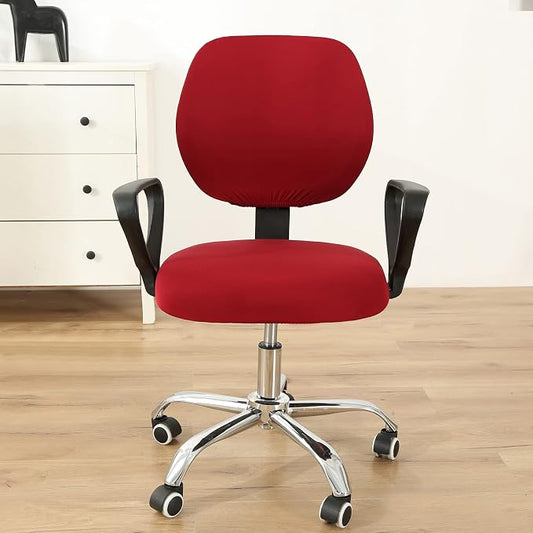 MIFXIN Computer Office Chair Cover 2 Piece Stretch Elastic Slipcovers Furniture Protector for Rotating Computer Chairs, Only Backrest Cover & Seat Cover, NO Chair (Red)
