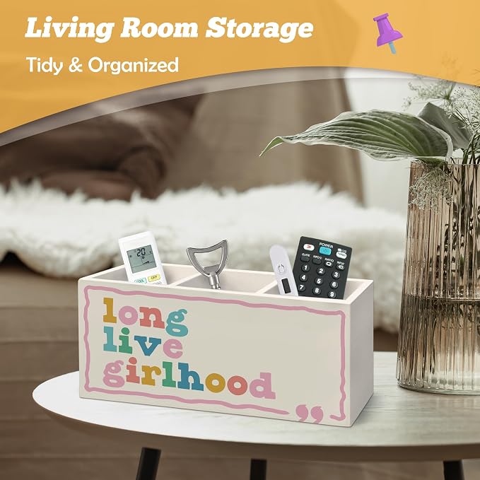 Girl Nursery Decor Pen Holder Organizer for Desk Accessories, Girls Room Decor, Long Live Girlhood Wooden Box Sign Desk Decorations for Kids Girls Room Classroom Bedroom