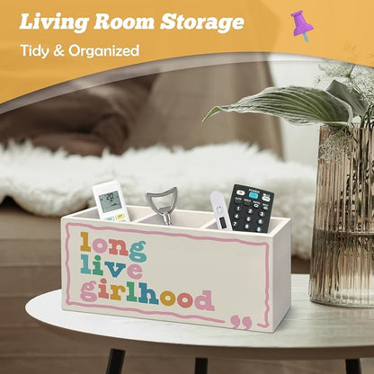Girl Nursery Decor Pen Holder Organizer for Desk Accessories, Girls Room Decor, Long Live Girlhood Wooden Box Sign Desk Decorations for Kids Girls Room Classroom Bedroom