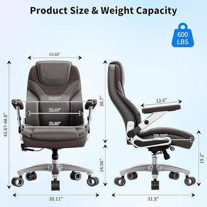 Big and Tall Office Chair with 5D Arms, Fabric & PU Leather Heavy Duty Desk Chair, Adjustable Lumbar Support & Height, Tilt Function, High Back Ergonomic Executive Computer Chair