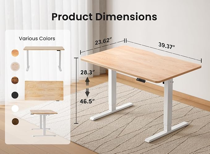 BANTI 40 × 24 Inches Standing Desk, Ergonomic, Electric Height Adjustable, Sit and Stand Up, Computer Office Desk with Splice Board, White Frame/Maple Top