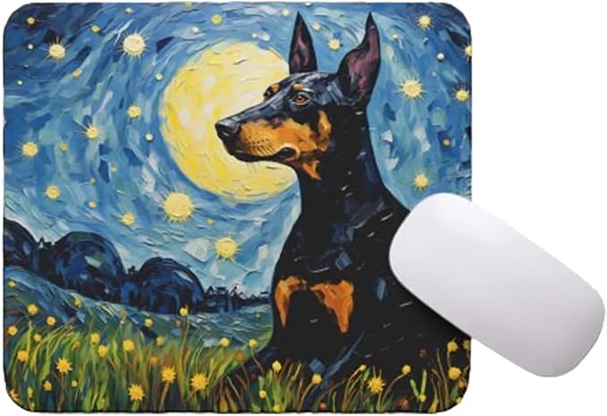 Starry Night Doberman Dog Mouse Pad for Home Office Gaming Working Desk Computer Desktop Accessories Non-Slip Rubber Mouse Pad for Dog Lovers (Doberman)