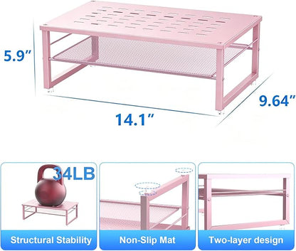 Gianotter 2-Tier Metal Monitor Stand Riser, Workspace Organizer with Desk Accessories, Office Storage for Supplies (Pink)