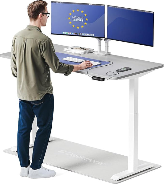 Desktronic HomeOne Standing Desk 60x30 — Ergonomic Sit Stand Home Office Desk, Made in Europe, Electric Dual Motor Height Adjustable, USB & USB-C Charging, Wobble-Free, Touchscreen, 3 Memory Presets