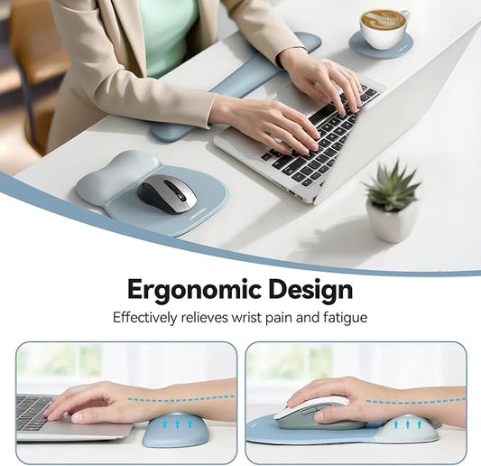 TECKNET Gel Mouse Pad with Wrist Rest, 3 in 1 Keyboard Wrist Rest for Pain Relief, Non-Slip PU Base & Easy Typing, Ergonomic Mousepad Set for Office & Home