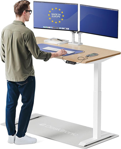 Desktronic HomeOne Standing Desk 54x28 — Ergonomic Sit Stand Home Office Desk, Made in Europe, Electric Dual Motor Height Adjustable, USB & USB-C Charging, Wobble-Free, Touchscreen, 3 Memory Presets