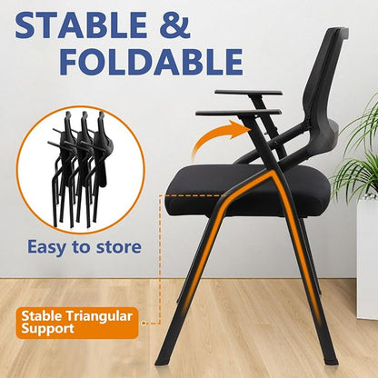 CLATINA Stackable & Foldable Office Chairs with Ergonomic Lumbar Support and Thickened Seat Cushion, Folding Mesh Fabric Reception Guest Chair for School Church Conference Waiting Room Black (8pk)