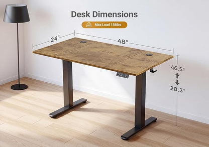 YDN Electric Standing Desk Adjustable Height, 48 x 24 Inches Sit Stand up Desk with Memory Presets & Cable Management, Home Office Desk for Office & Computer Workstation, Black Frame/Rustic Brown Top