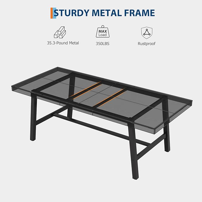 GarveeHome Industrial Dining Table for 8-10 People, 86.61" Long Large Kitchen Table with Sturdy Metal Frame, Rectangular Counter for Dinner, Kitchen, Dining Room (Black, 87" Non-extendable)