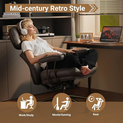 Home Office Chair,Ergonomic Computer Chair with Lumbar Support Adjustable Height,Mid-Century Modern Office Chair with Rolling Swivel Chair for Home Office Game Study(Suede Leather Chair,Brown)