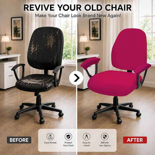 Super Stretchable Separate Office Chair Seat Covers - Universal Spandex Computer Chair Slipcover - Rotating Backrest Coverings & Cushion Protectors & Armrest Covers for Dogs, Cats, Pets