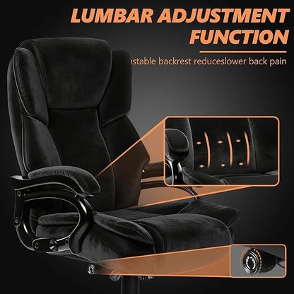Indulgear 500lbs Fabric Big and Tall Office Chair,500lbs Heavy Duty Office Chair for Heavy People, High Back Executive Computer Chair with Adjustable Lumbar Support, Dual Rubber Wheel