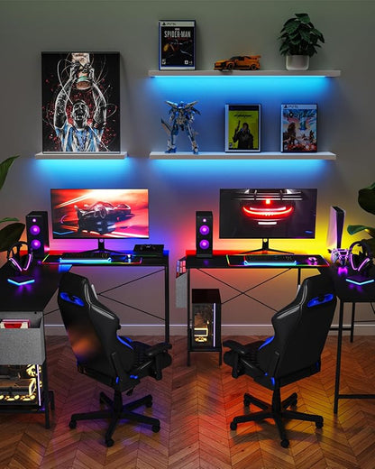 L Shaped Desk - 50" Reversible Home Office Computer Desk, Wood Top, Metal Frame, Side Bag, Sturdy Gaming Desk Corner Table for Work, Writing and Study, Space-Saving