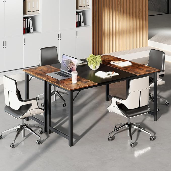 GOFLAME 63” Computer Desk Set of 2, Heavy Duty Metal Frame Laptop Table, Writing PC Table, Rectangle Home Office Desk, Conference Table, Meeting Room, Boardroom Desk, Working Task Desk for Study