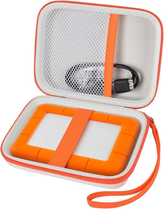 Case Compatible with LaCie Rugged Mini 1TB/ 2TB/ 4TB/ 5TB External Hard Drive Portable HDD, Storage Holder for Hard Drives for Mac and PC Computer & USB 3.0 2.0 Cable SD Cards (White)