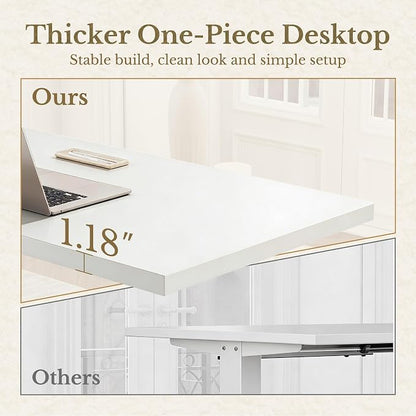 ErGear Electric Standing Desk, 48 Inch Adjustable Height Sit Stand Up Desk with 1.18" Thickness Whole-Piece Desktop, Computer Office Desk for Home Office, White