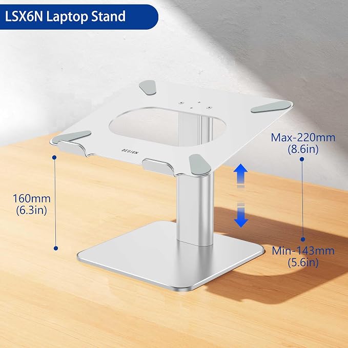 BESIGN LSX6N Laptop Stand, Ergonomic Adjustable Notebook Riser, Computer Holder, Laptop Mount Compatible with 10-15.6" Laptops, Silver