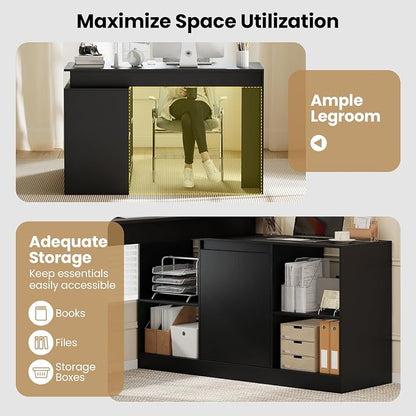 Tangkula Reversible L-Shaped Desk with Storage Cabinet & 4 Shelves, Corner Desk for Writing Study Work Executive, Modern Computer Desk for Small Space, Laptop Workstation for Home Office School