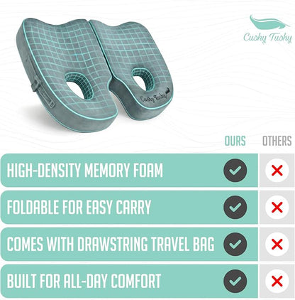 Cushy Tushy Premium Foldable Piriformis Seat Cushion - Piriformis Pain and Sciatic Pain Relief Cushion - for Home & Office Use, Perfect for Travel or Driving