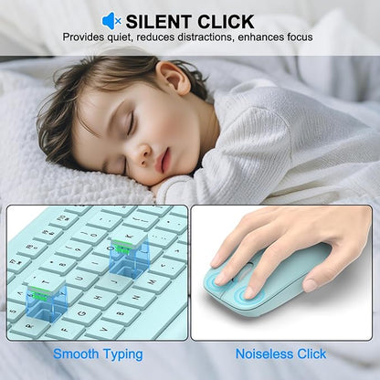 Wireless Keyboard and Mouse Combo, Full Size Silent Ergonomic Keyboard and Mouse, Long Battery Life, Optical Mouse, 2.4G Lag-Free Cordless Mice Keyboard for Computer, Mac, Laptop, PC, Windows(Green)