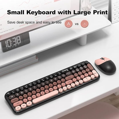 Wireless Keyboard and Mouse Combo, Meidosa 2.4GHz Colorful Full-Size Retro Typewriter Keyboard with Cat Shape 3 Level Adjustable Optical Mouse for PC/Desktop/Laptop/Windows (Black Berry)