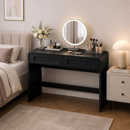 Writing Desk with 2 Drawers, Home Office Computer Desk for Small Spaces | Black Study Desk for Bedroom, Compact Workstation Table, Vanity Desk for Apartment and Dorm Room
