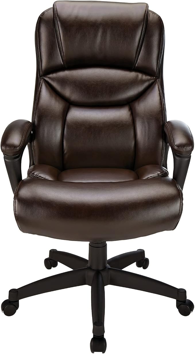 Realspace® Fennington Bonded Leather High-Back Chair, Brown/Black