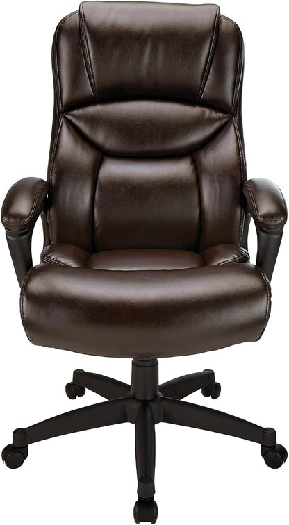 Realspace® Fennington Bonded Leather High-Back Chair, Brown/Black
